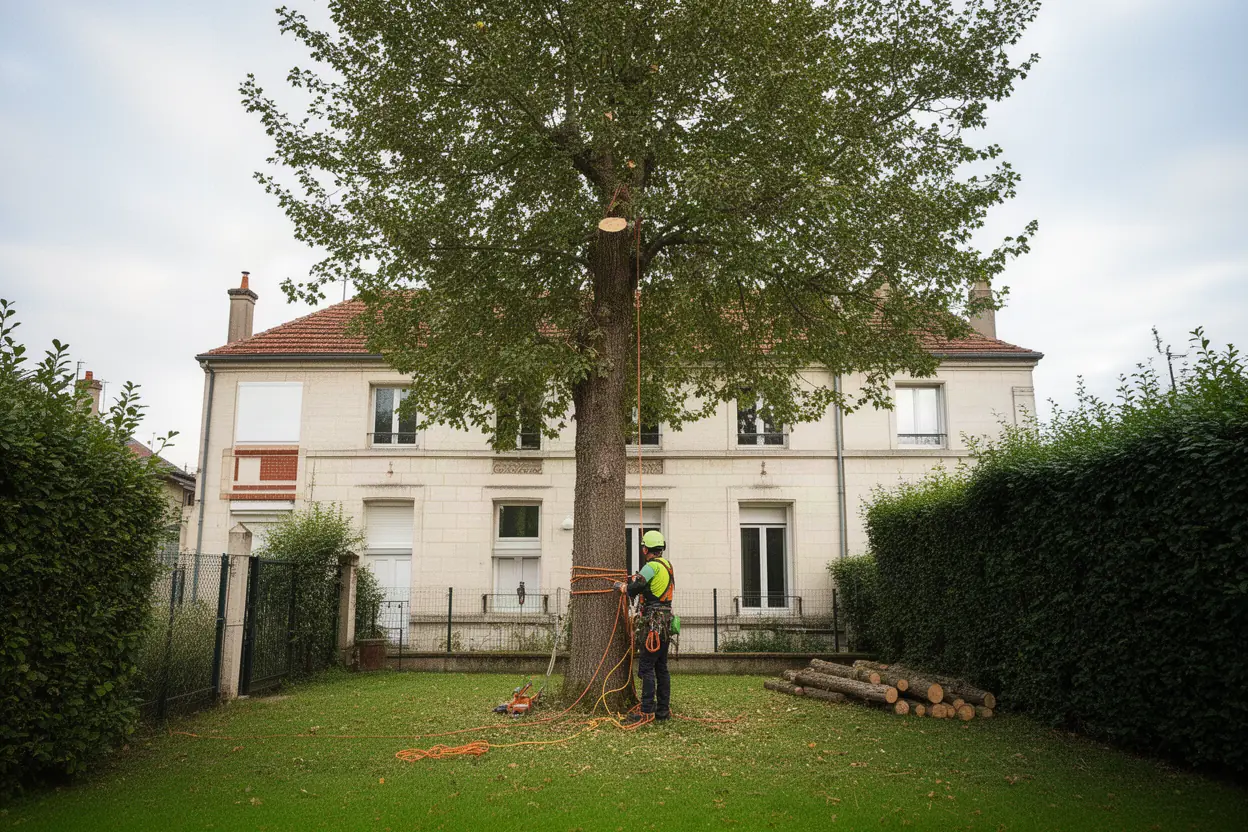 Élagueur réalisant des travaux arboricoles à Maxéville