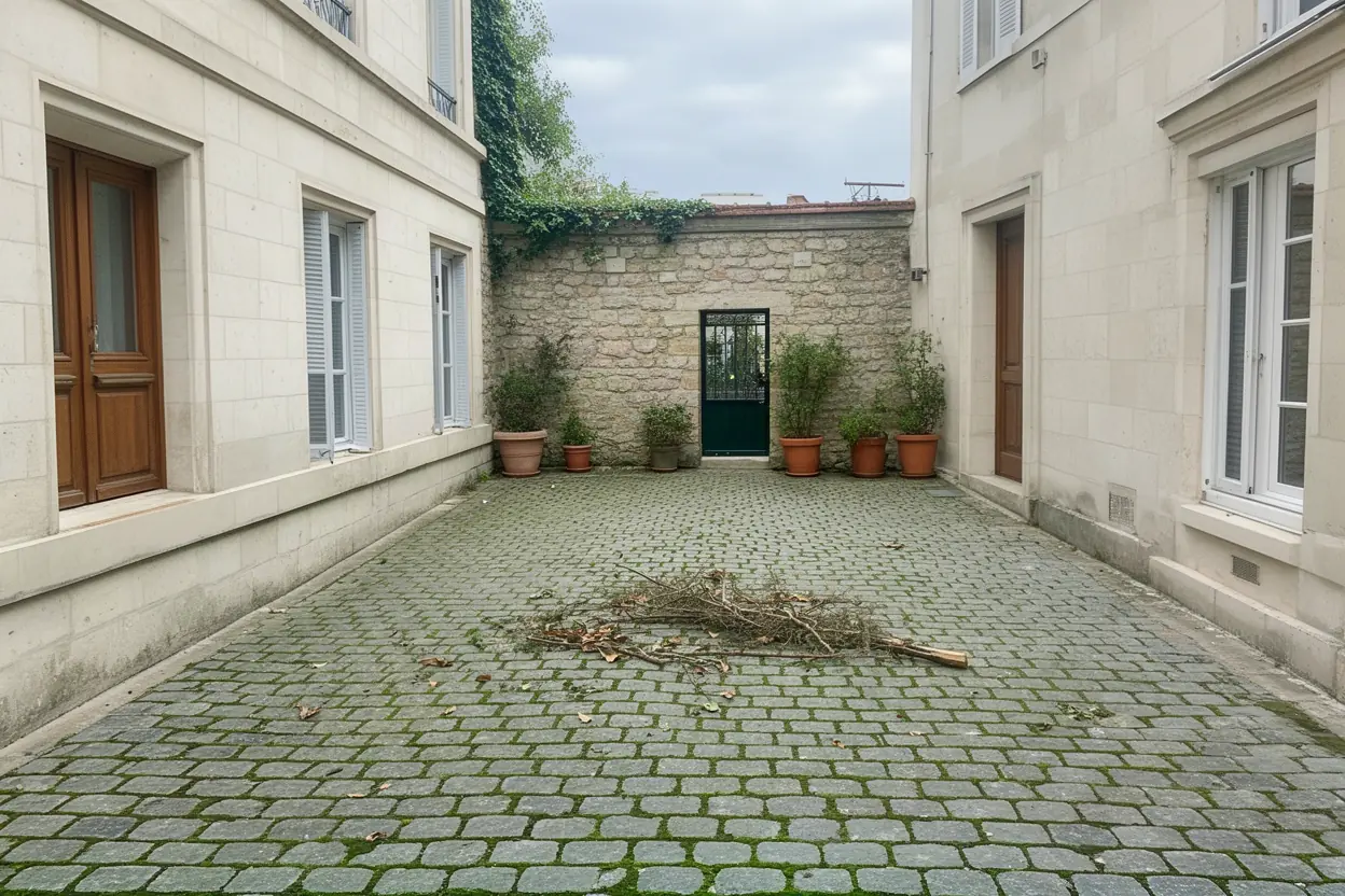 Cour de Nancy dégagée après broyage et évacuation des déchets verts