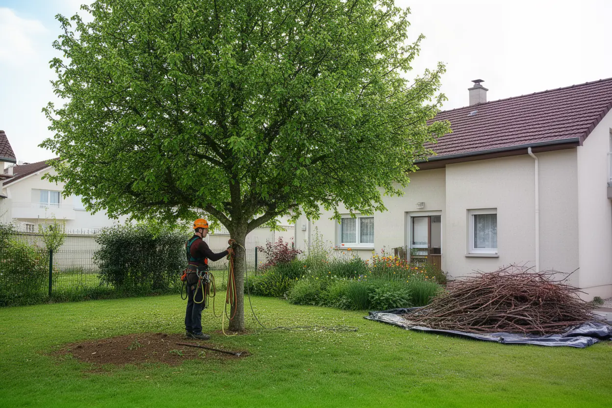 Élagueur réalisant des travaux arboricoles à Maxéville
