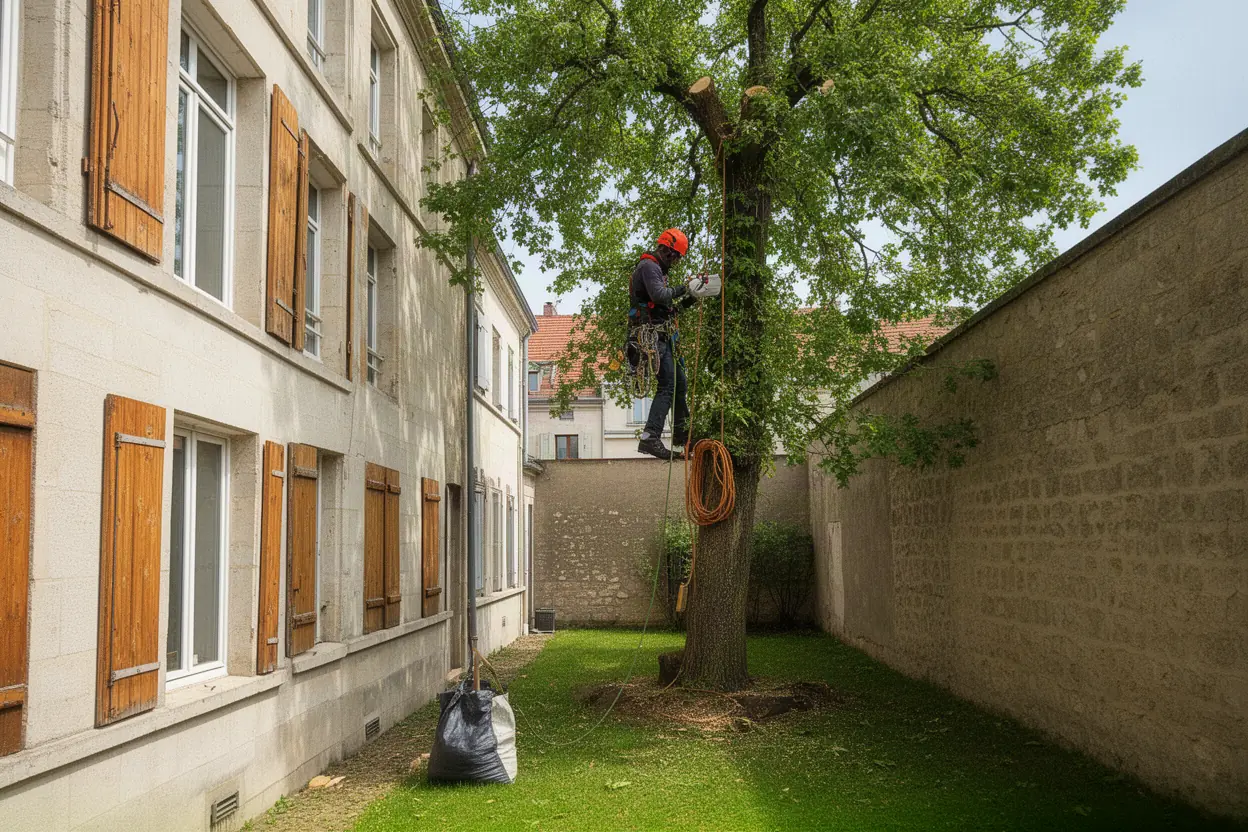 Élagueur réalisant des travaux arboricoles à Maxéville